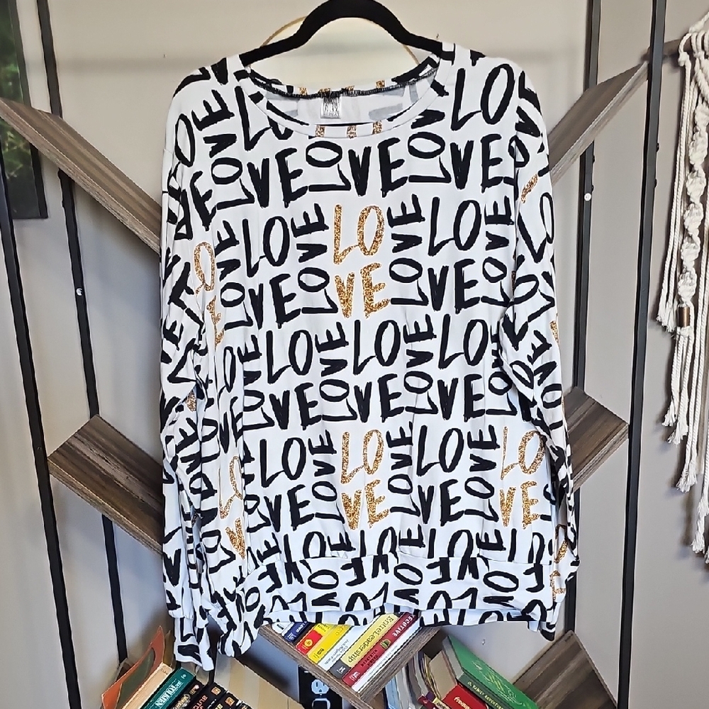 Love Print Women's Top - Black and Gold